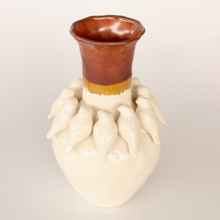 Cream & Brown Bird Vase